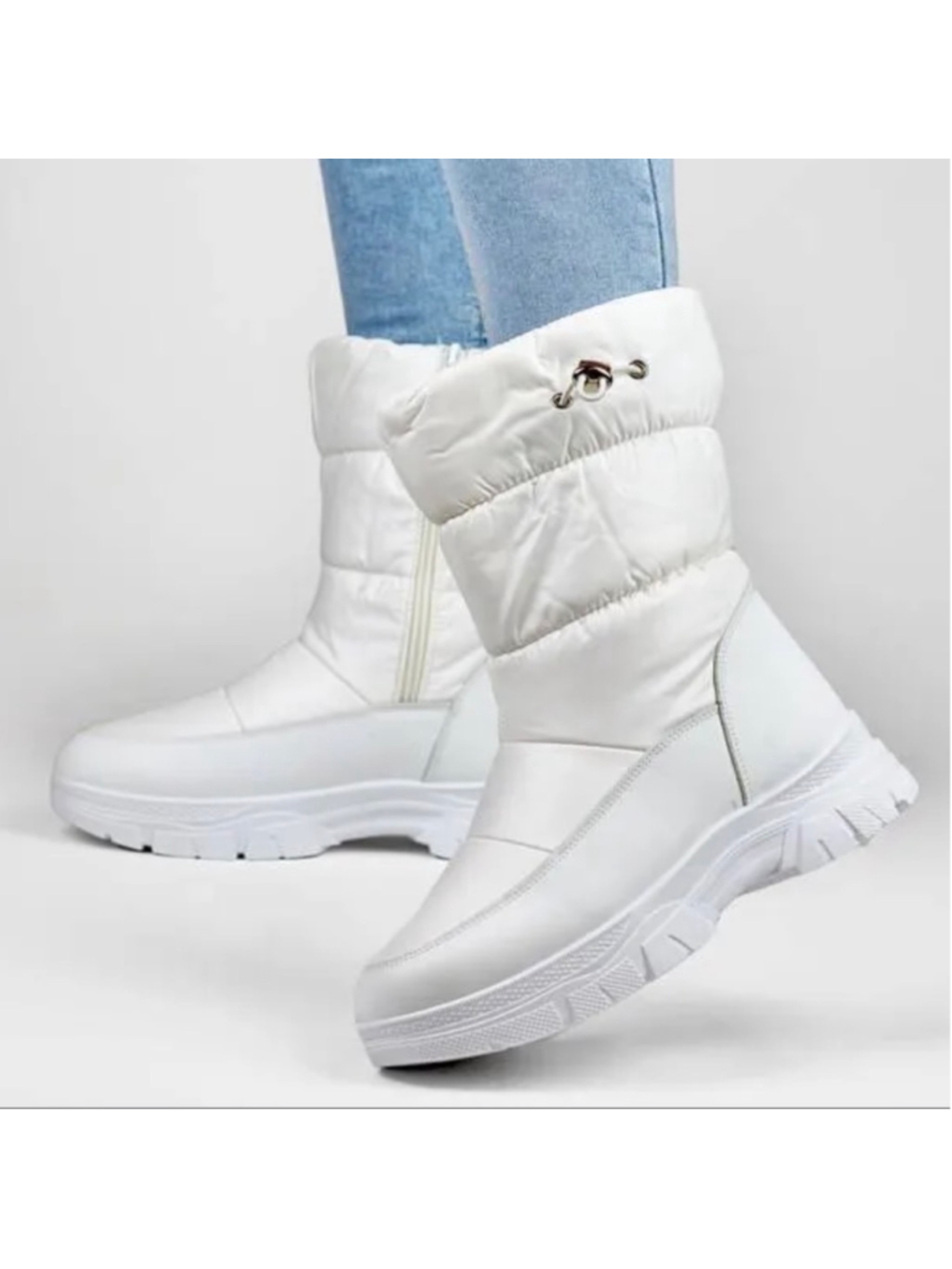Women's White Quilted Mid Calf Puffer Winter Snow Boots Chunky Platform Size 9